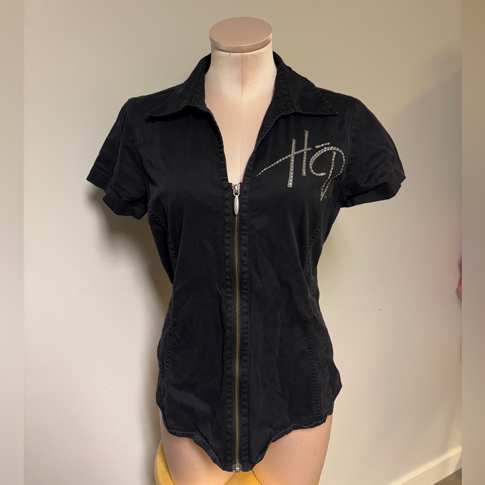 Harley-Davidson Black Zip-Up Shirt with Silver Logo